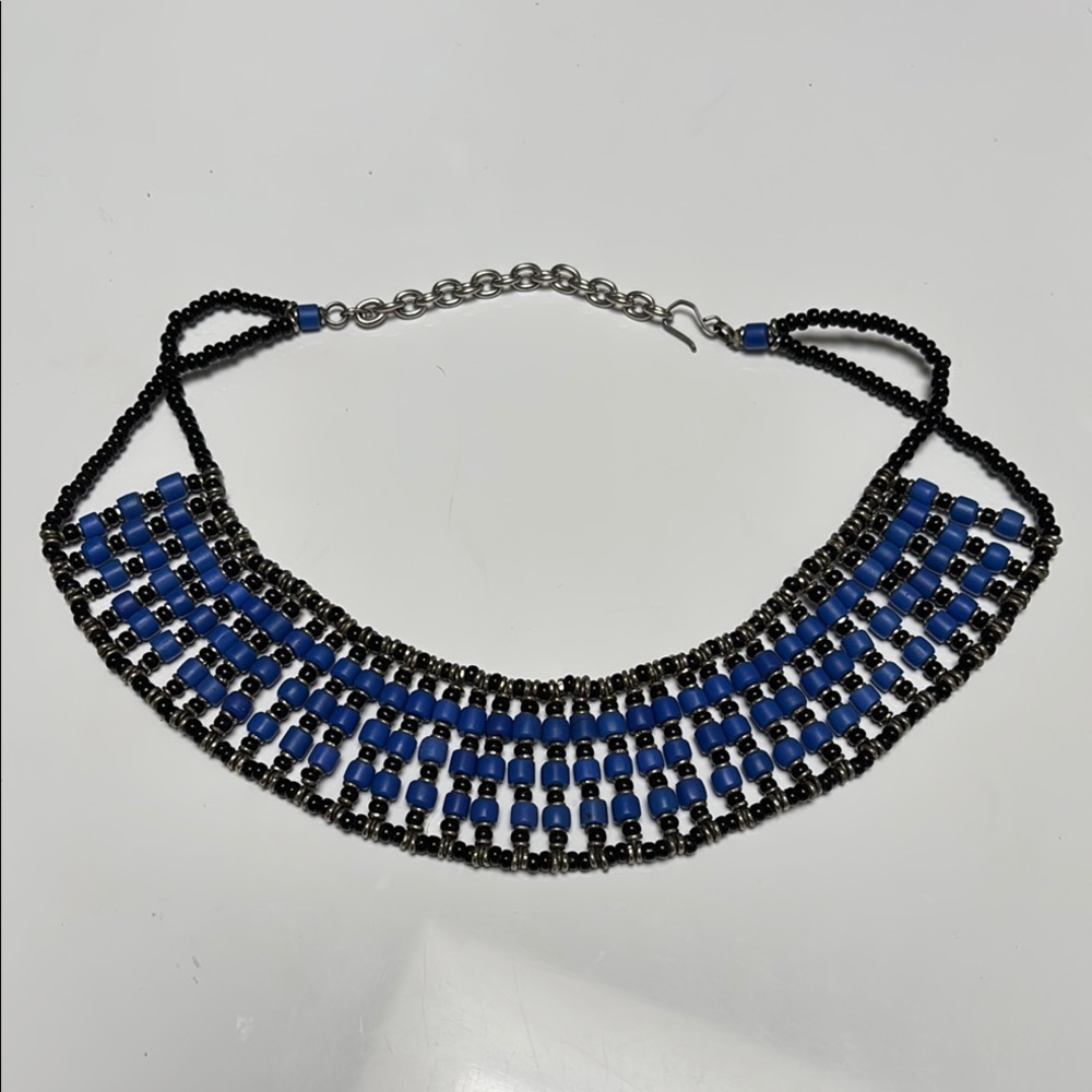 Artisan Boho Choker in Blue and Black Beads